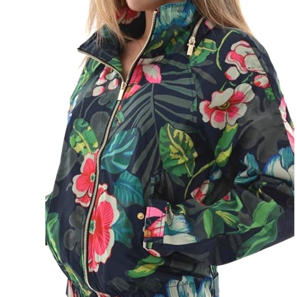 DESIGUAL Hooded Floral Tropical Bomber Rain Jacket Wind Breaker